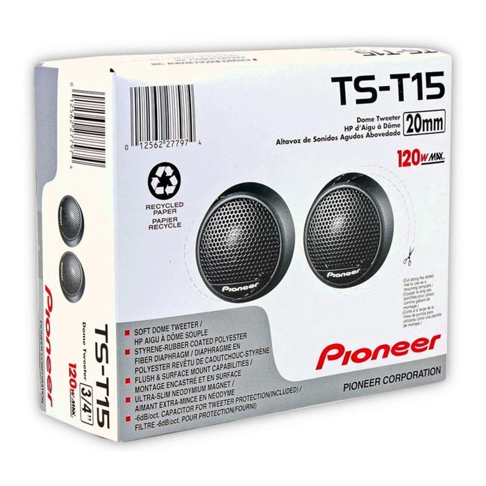 Pioneer TS-T15 3/4" Soft Dome Tweeter with 120 Watts Maximum Power (Pair)