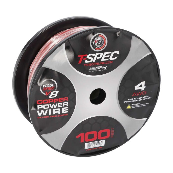 T-Spec V8GT4R-100 V8GT Series 4 AWG OFC Power Wire Oxygen Free Copper 100ft Red