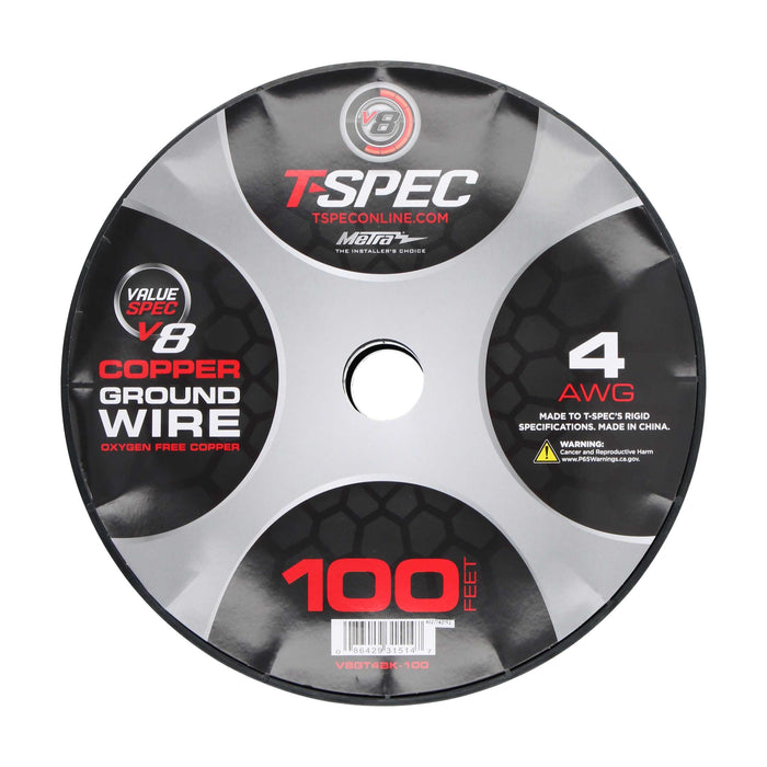 T-Spec V8GT4BK-100 V8GT Series 4 Gauge 100FT OFC Ultra-Flexible Power Wire Black