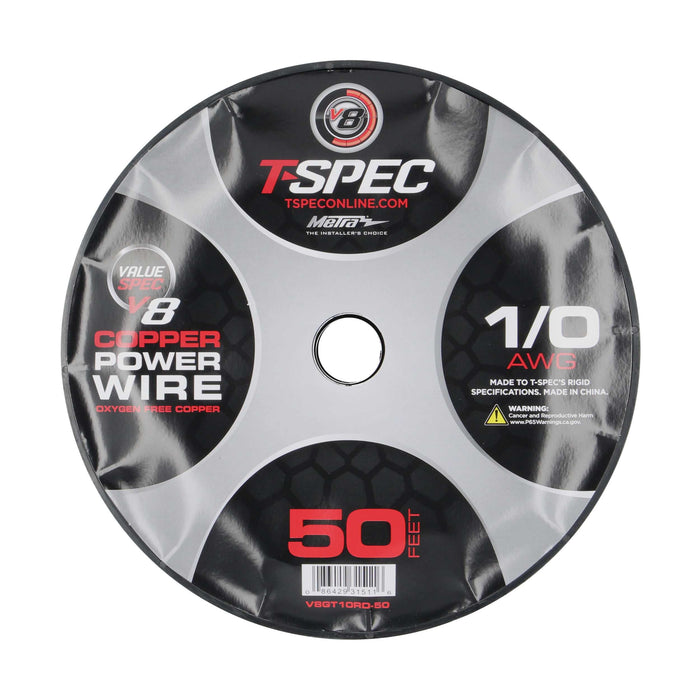 T-Spec V8GT10RD-50 v8GT SERIES Red 1/0 AWG 50FT RED OFC Power Wire
