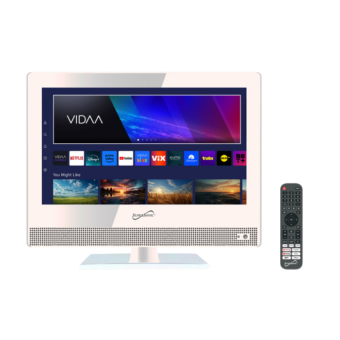 Supersonic SC-1520VTV 15.6 inch SMART LED TV 1080p HDMI ARC Wi-Fi Built-in Speakers - White