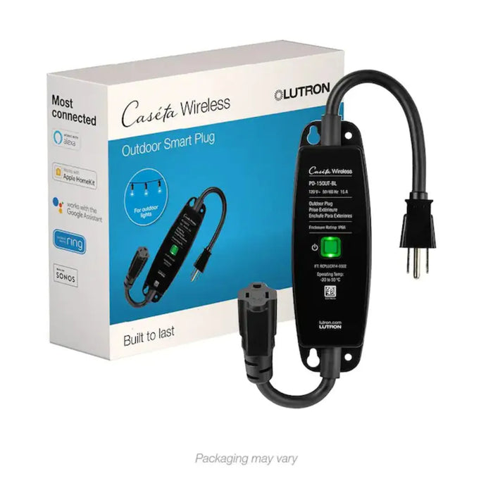 Lutron PD-15OUT-BL Caseta Weatherproof+ Outdoor Smart Plug On/off Switch Box, Black