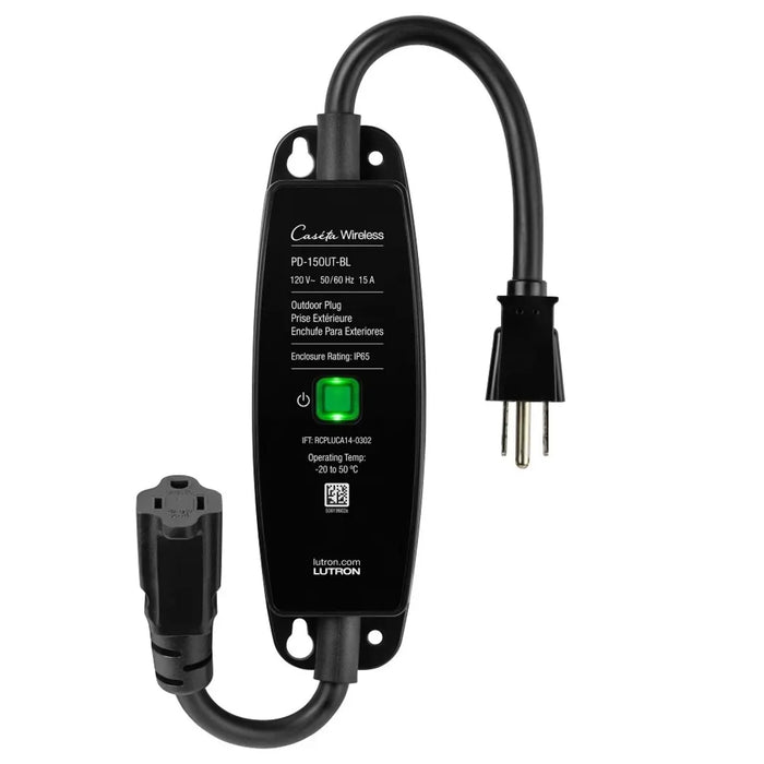 Lutron PD-15OUT-BL Caseta Weatherproof+ Outdoor Smart Plug On/off Switch Box, Black
