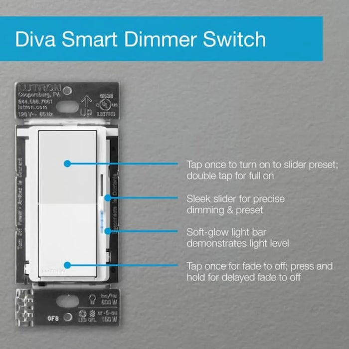 Lutron DVRF-6L-WH Diva Smart Dimmer Switch For Caseta Smart Lighting, White