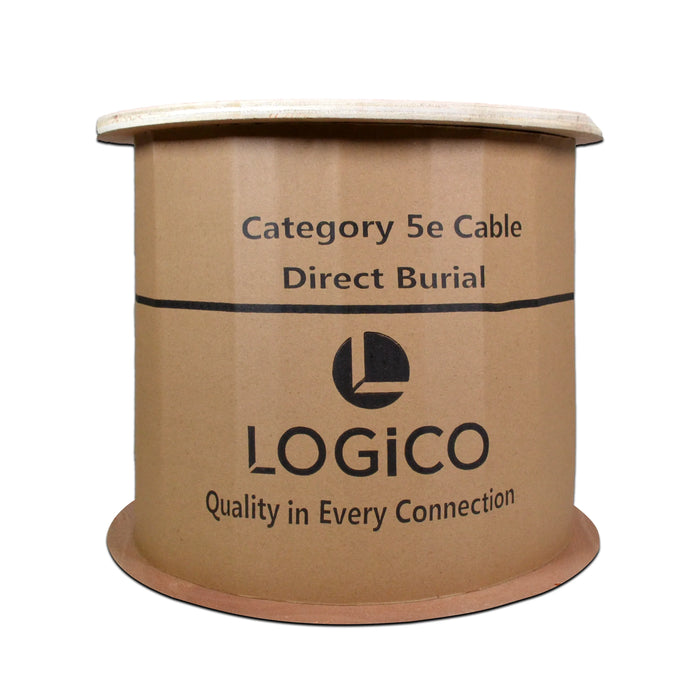 Logico Cat5e Outdoor Shielded Solid Bare Copper Gel Flooded Ethernet Network Cable 1000FT - Black Direct Burial