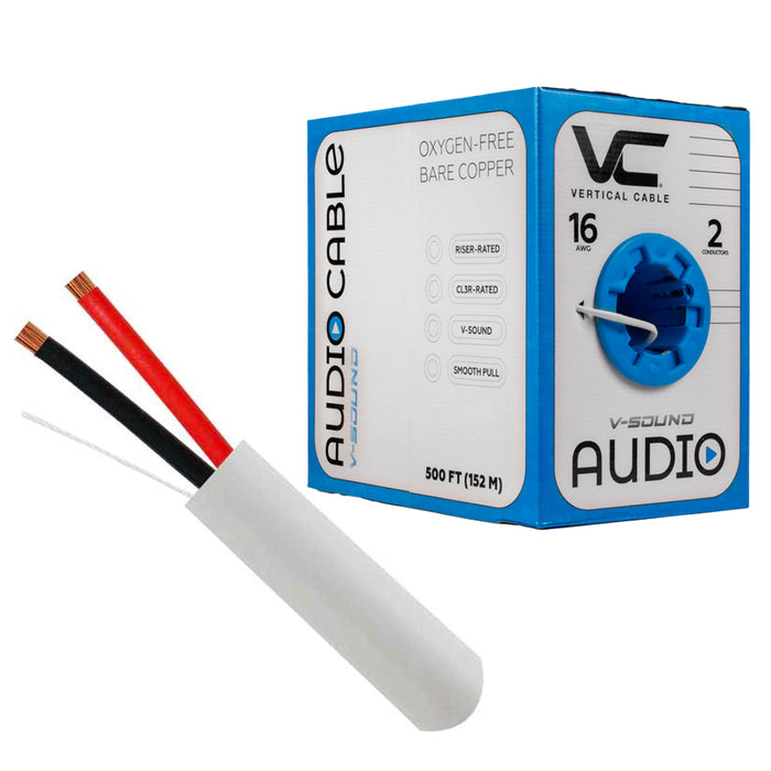 Vertical Cable 16/2 Speaker Wire 500 Feet 65 Strand White PVC Jacket Bare Copper CL3 Pull Box White