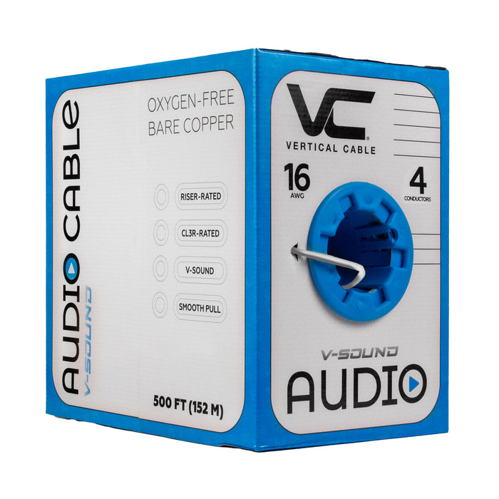 Vertical Cable 16/4 Speaker Wire 500 Feet 65 Strand White PVC Jacket Bare Copper CL3 Pull Box White