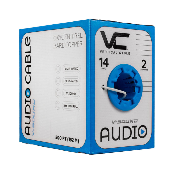 Vertical Cable 14/2 Gauge Speaker Wire 2 Conductor 41 Strand 500 Feet PVC Jacket White