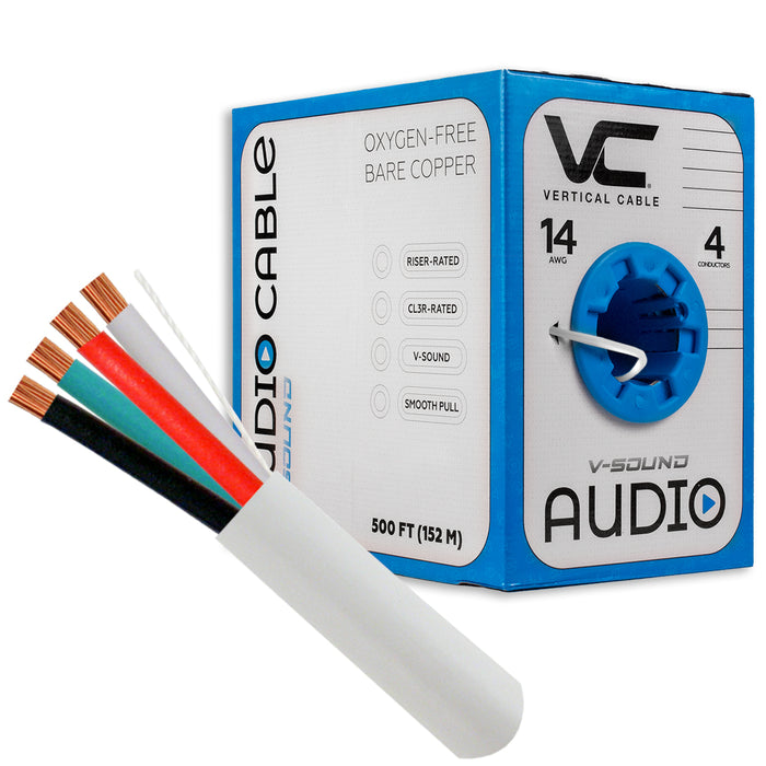 Vertical Cable 14/2 Gauge Speaker Wire 2 Conductor 41 Strand 500 Feet PVC Jacket White