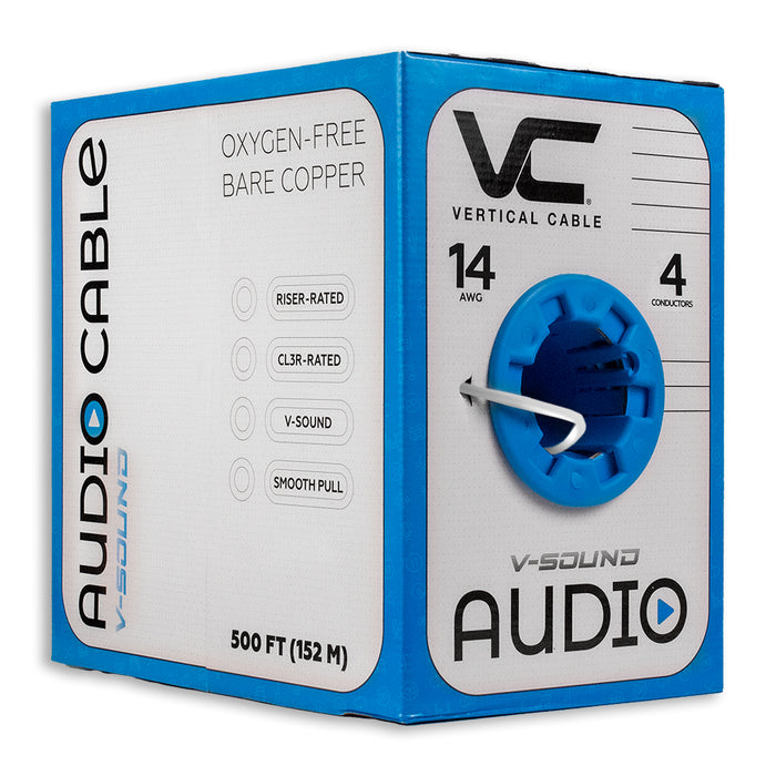 Audio Cable 14 AWG 4 Conductors 41 Strand 500 Feet CL3 PVC Bare Copper OFC White