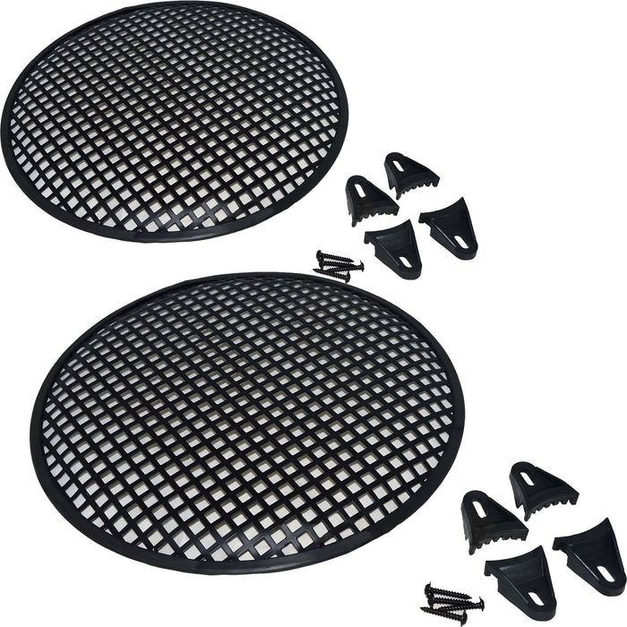 12" Metal Speaker/Subwoofer Waffle Mesh Grille with Clips & Screws (pair)