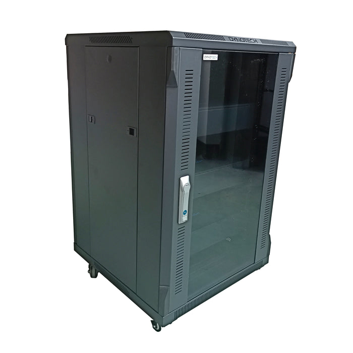 18U Server Rack Cabinet 39" Front Glass Door with Shelves and Casters, Network Enclosure
