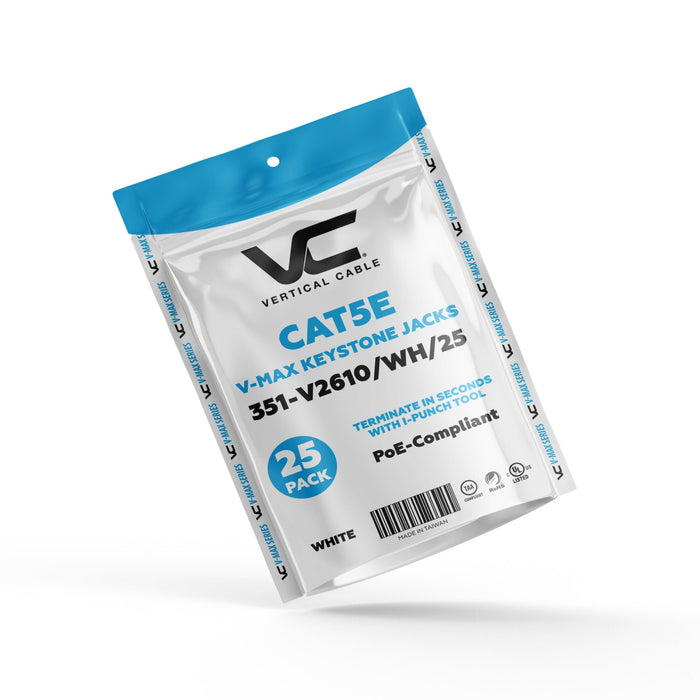 Vertical Cable 351-V2610/WH/25 CAT6 RJ45 Keystone Jack V-Max 351 Series Unshielded - White (25 pack)