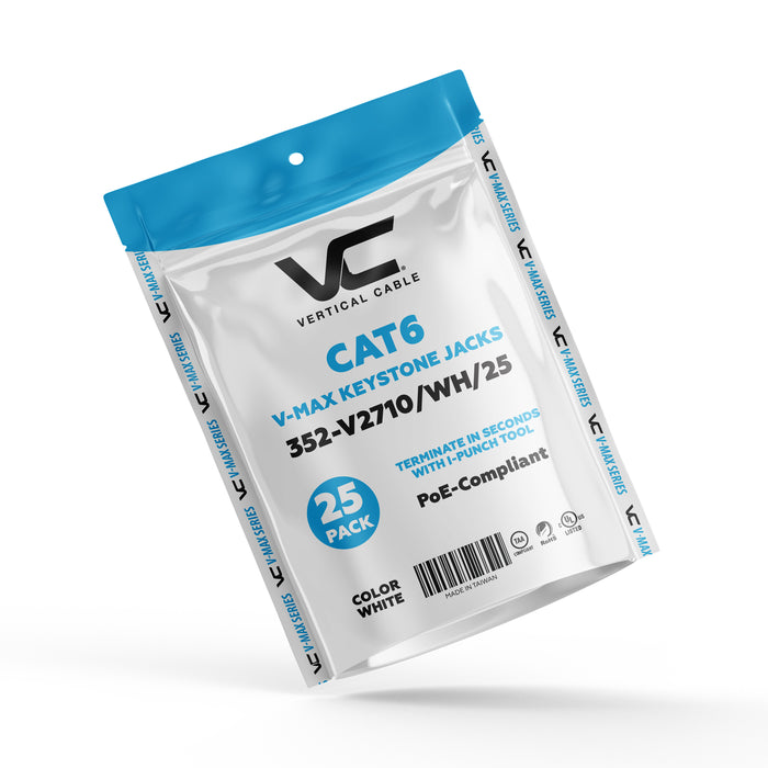 Vertical Cable 352-V2710/WH/25 CAT6 RJ45 Keystone Jack V-Max Series Unshielded - White (25 pack)