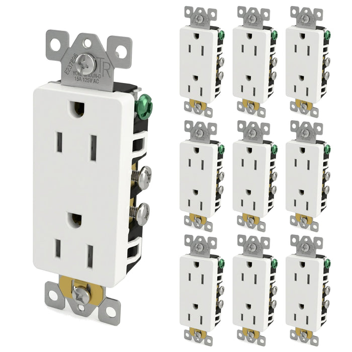 15 Amp Outlet 125V Tamper-Resistant Decorator Receptacle UL Listed Self-Grounding Wall Outlet - White (10 pack)