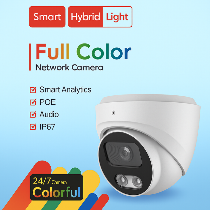 8MP Full Color 2.8mm Fixed Lens Hybrid Smart IP Network Turret Security Camera built-in Mic