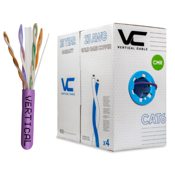 1000ft Bulk CAT6 23AWG UTP 8C CMR Bare Copper Unshielded 550MHz Ethernet Cable - Purple