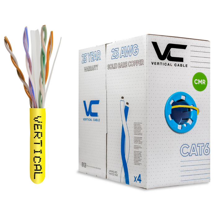1000ft Bulk CAT6 23AWG UTP 8C CMR Bare Copper Unshielded 550MHz Ethernet Cable - Yellow