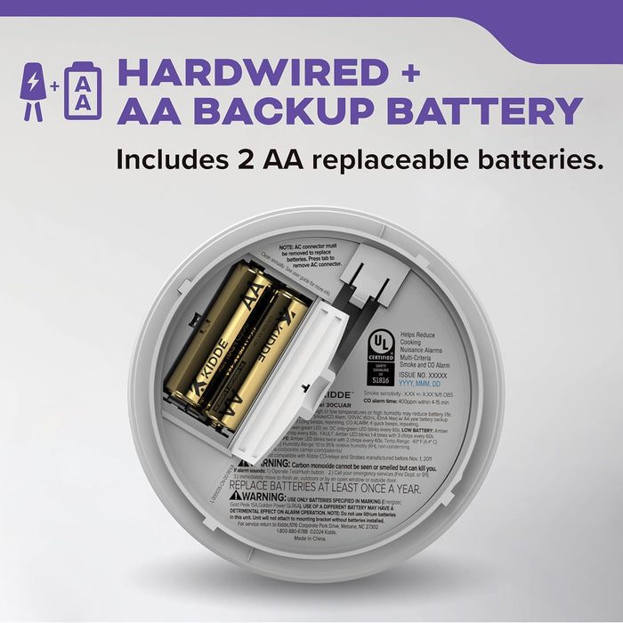 Kidde 30CUAR-V Hardwired Smoke & Carbon Monoxide Detector, AA Battery Backup, Voice Alerts, Interconnectable, LED Warning Light Indicators, White