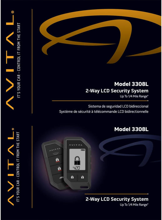 Avital 3308L 2-Way LCD Vehicle Security System with 2 Remotes (Compatible with Directed by VOXX SmartStart-Pro)