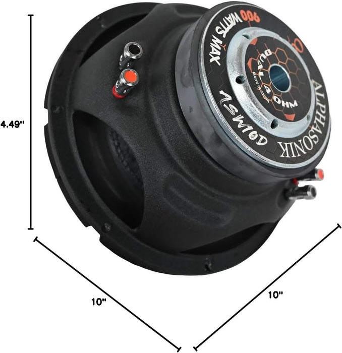 Alphasonik ASW10D AS Series 10" 900 Watts Max / 300 Watts RMS Dual 4 Ohm Car Subwoofer (each)