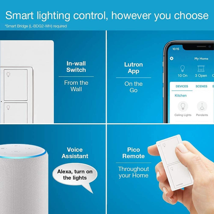 Lutron PD-6ANS-LA Caseta Wireless In-Wall Switch Original Smart Light Switch for Home, LED Lights, and Fans, 6 Amp, Single-Pole/3-Way - Light Almond