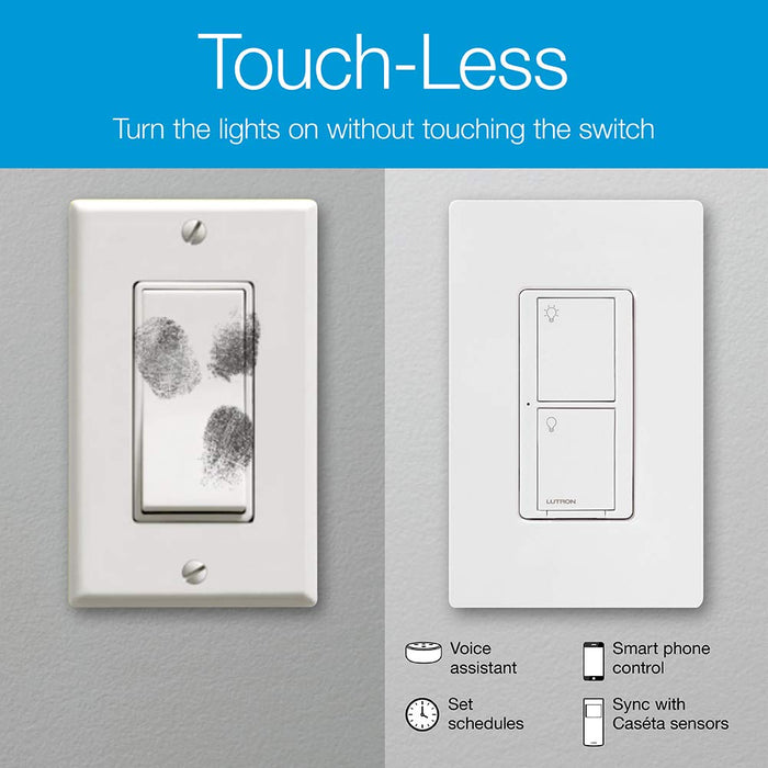Lutron PD-6ANS-LA Caseta Wireless In-Wall Switch Original Smart Light Switch for Home, LED Lights, and Fans, 6 Amp, Single-Pole/3-Way - Light Almond