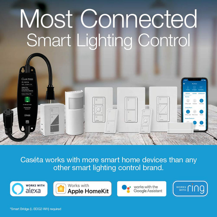 Lutron PD-6ANS-LA Caseta Wireless In-Wall Switch Original Smart Light Switch for Home, LED Lights, and Fans, 6 Amp, Single-Pole/3-Way - Light Almond