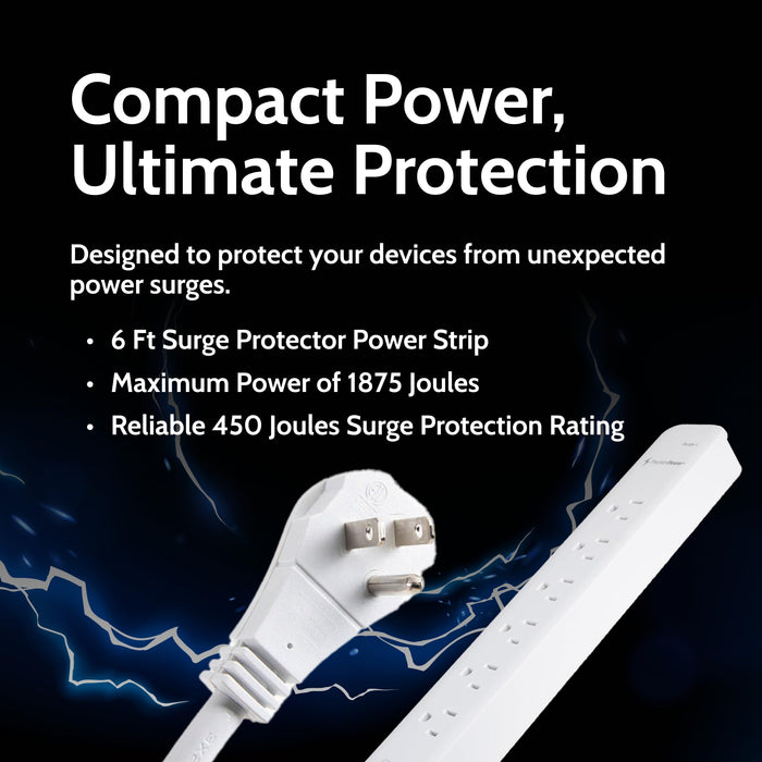 6-Outlet Surge Protector Power Strip 6FT Cord with 2 USB-A & USB-C Charging Ports 1875J