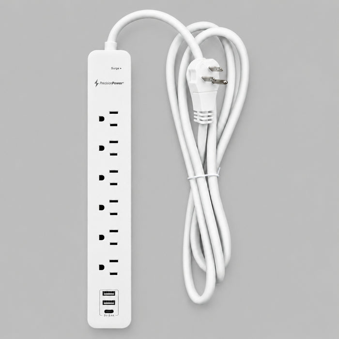 6-Outlet Surge Protector Power Strip 6FT Cord with 2 USB-A & USB-C Charging Ports 450J