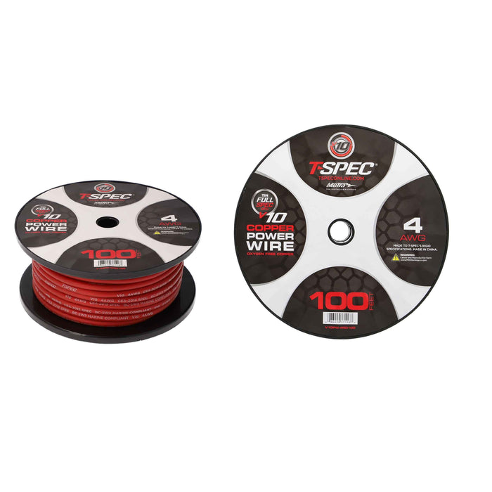 T-Spec V10PW-4RD100 4 AWG OFC Power Wire - v10 Series - 100FT Matte Red