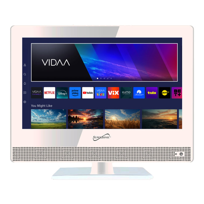 Supersonic SC-1520VTV 15.6 inch SMART LED TV 1080p HDMI ARC Wi-Fi Built-in Speakers - White