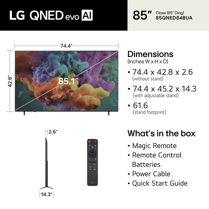 LG 85" Class QNED 84B Series evo AI Mini LED 4K Smart TV 2026 (85QNED84BUA)