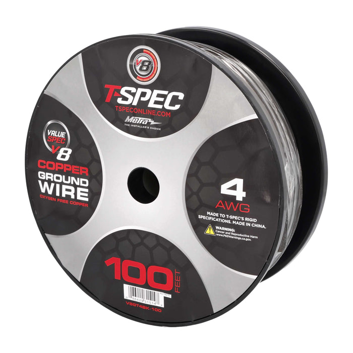 T-Spec V8GT4BK-100 V8GT Series 4 Gauge 100FT OFC Ultra-Flexible Power Wire Black