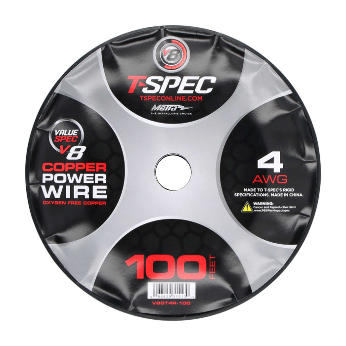 T-Spec V8GT4R-100 V8GT Series 4 AWG OFC Power Wire Oxygen Free Copper 100ft Red