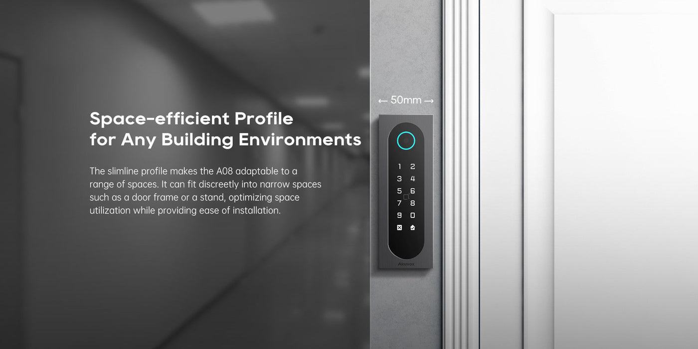 Akuvox A08S IP Slimline Access Control Mullion Style Reader Pinpad, QR, NFC Reader