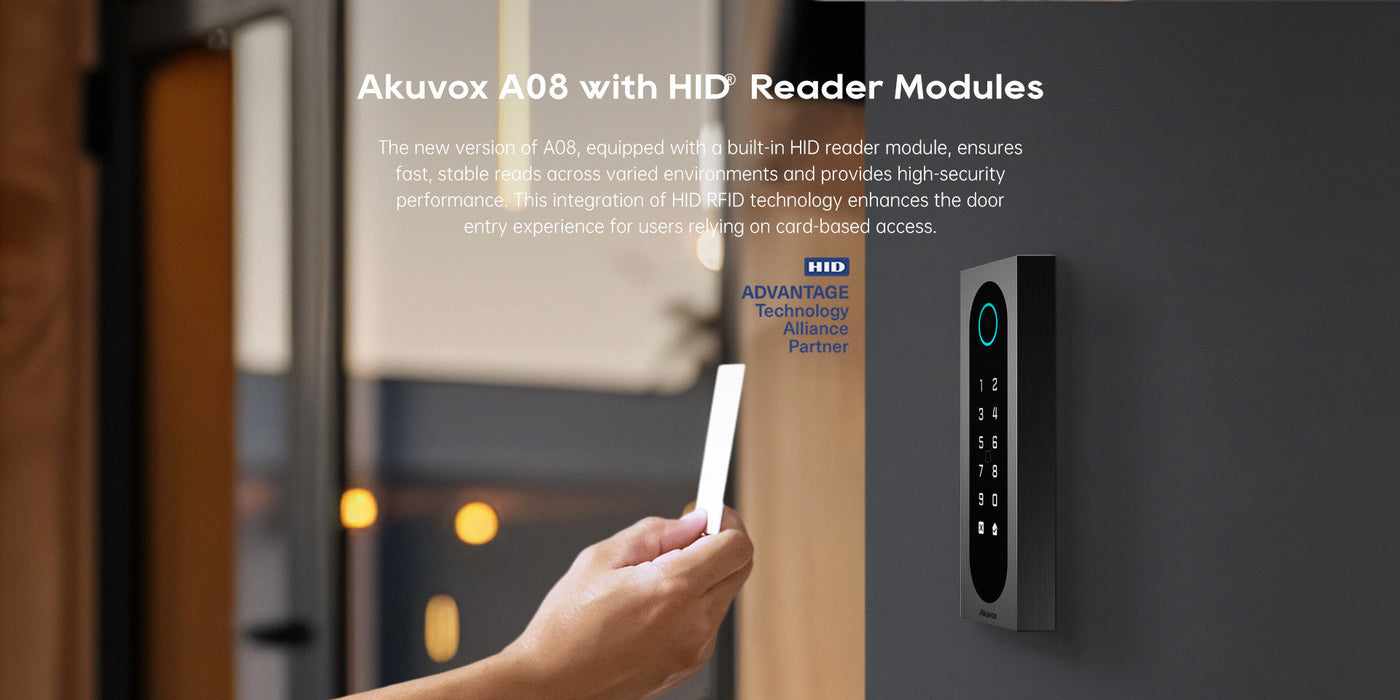 Akuvox A08S IP Slimline Access Control Mullion Style Reader Pinpad, QR, NFC Reader