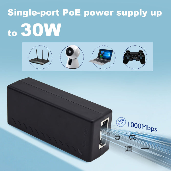 Mini Gigabit PoE Injector Adapter Single Channel 30W/15.4W up to 328ft Range