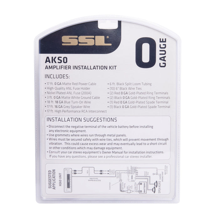 SSL AKS0 Car Audio 1/0 Gauge Complete Amplifier Installation Wiring Kit