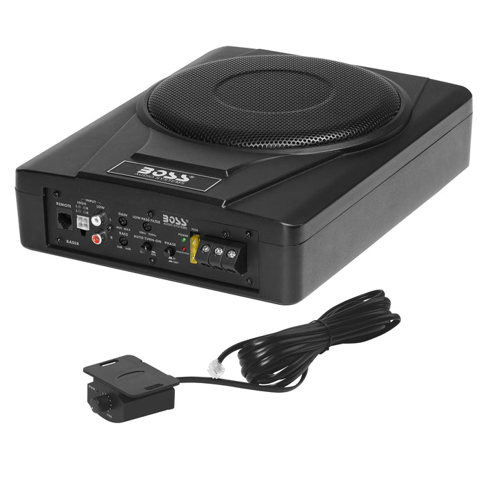 BOSS Audio BASS8 8" 800W Low Profile Under Seat Powered Car Subwoofer Built in Amplifier, Remote Control