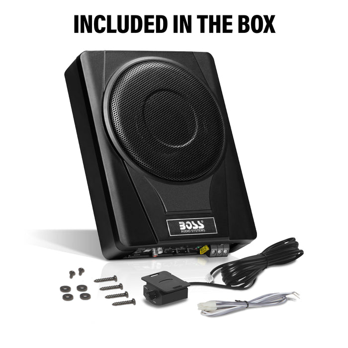 BOSS Audio BASS8 8" 800W Low Profile Under Seat Powered Car Subwoofer Built in Amplifier, Remote Control