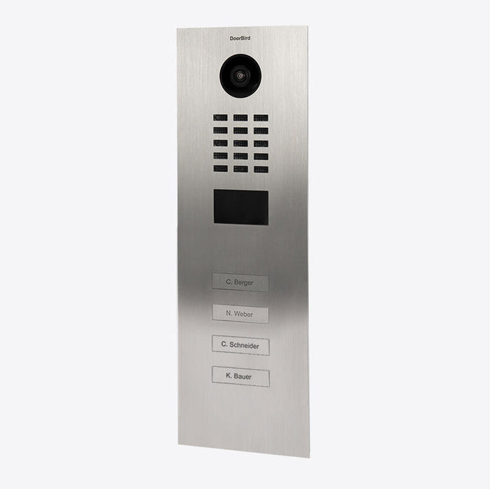 DoorBird D2104V Surface-Mount IP Video Intercom 720p Ultra‑Wide Camera Night Vision 4D Motion Sensor PoE LAN 4 Call Buttons - Stainless Steel