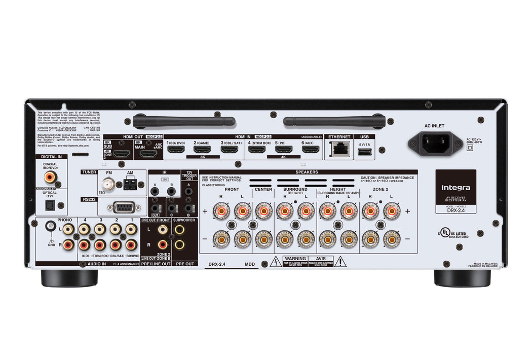 Integra DRX 2.4 8K 7.2-Channel Network AV Receiver with Dolby Atmos, Apple AirPlay, Wi-Fi and Bluetooth - Refurbished