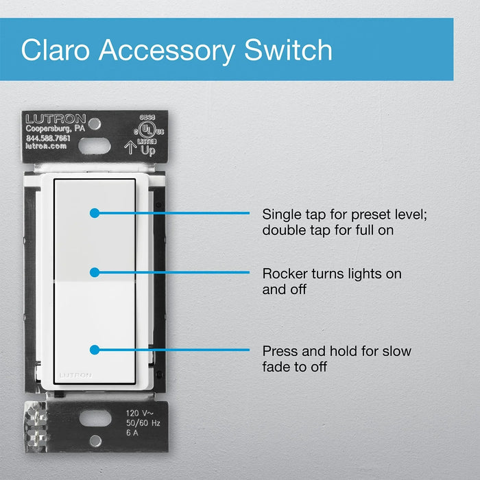 Lutron DVRF-AS-WH Claro Smart Accessory Switch, Only For Use With Diva Smart Dimmer, White