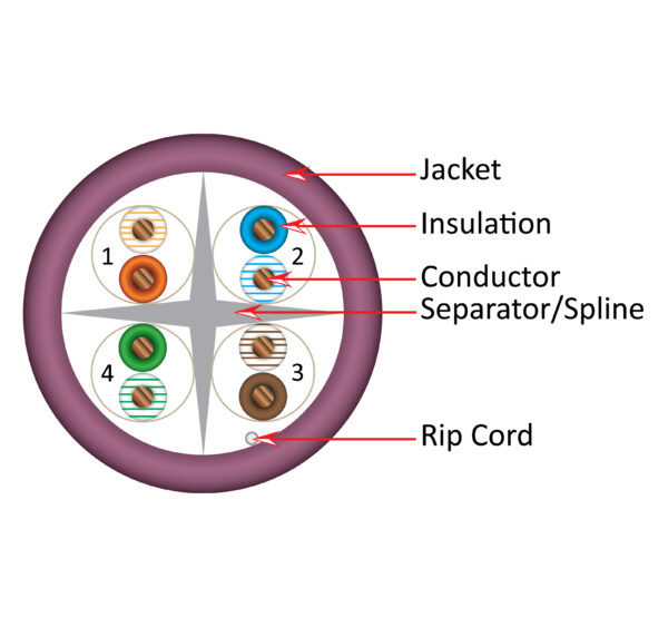 1000ft Bulk CAT6 23AWG UTP 8C CMR Bare Copper Unshielded 550MHz Ethernet Cable - Purple