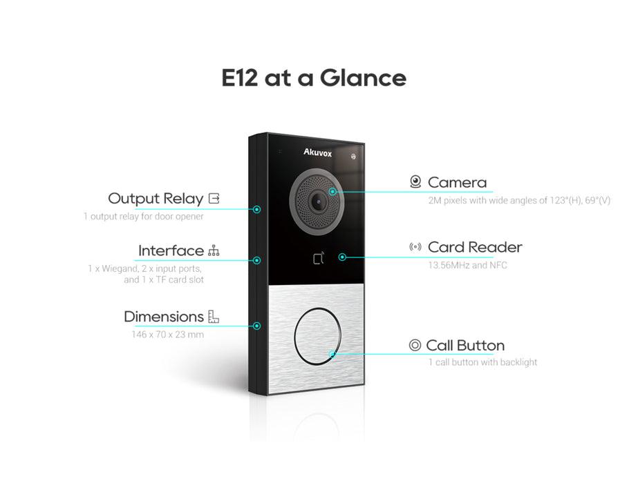 Akuvox E12W SIP Video Door Phone 2MP HD Camera RFID Reader Wi-Fi PoE IP65 - Silver