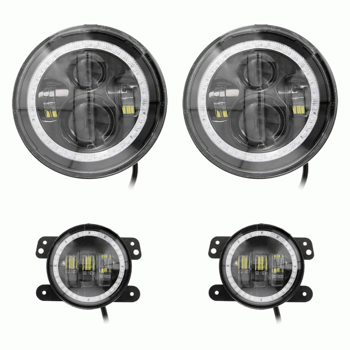 Metra JP-707RGBKT Chasing Halo LED 7" Headlights & 4" Fog Lights w/ Controller Jeep Vehicles