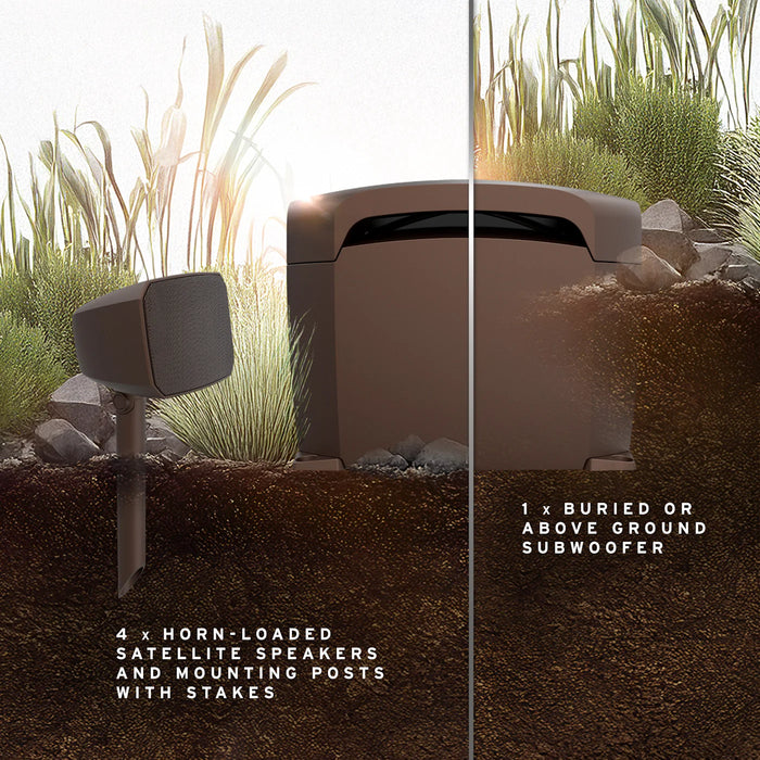 Klipsch Courtyard 4.1 Landscape Speaker System 8-Ohms with Four Aimable Satellites and 10" Subwoofer - Brown Matte