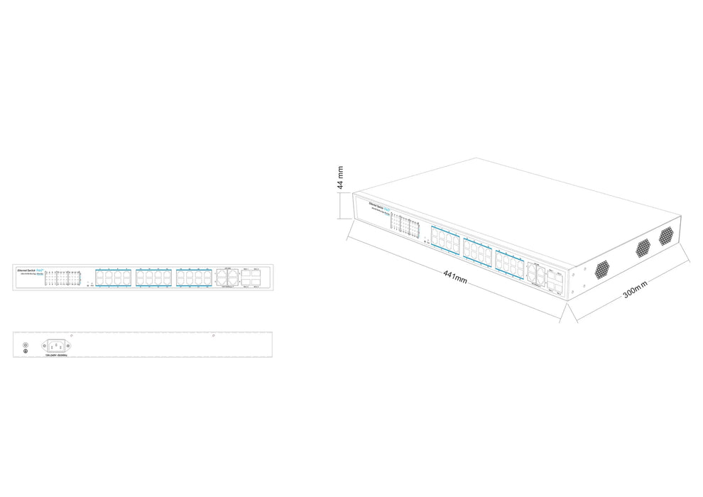 HS-RT2444HC 24-Port 10/100M + 4-PORT 10/100/1000M WAN + 4-PORT SFP 370Watts Web managed PoE Switch