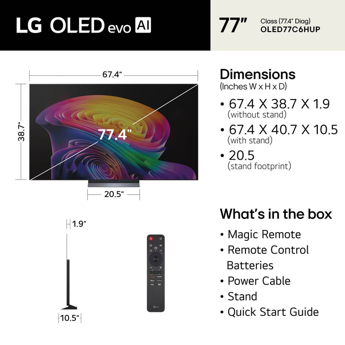 LG 77" Class OLED evo AI 4K Smart TV C6H Series 2026 with Hyper Radiant Color Tech (OLED77C6HUP)